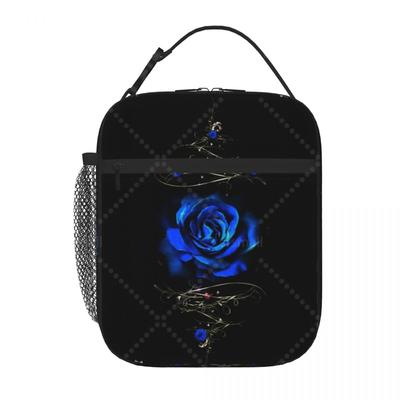 Blue Rose Lunch Bag Reusable Portable Cooler Thermal Lunch Box Oxford Bento Tote Bag for Work Travel Picnic