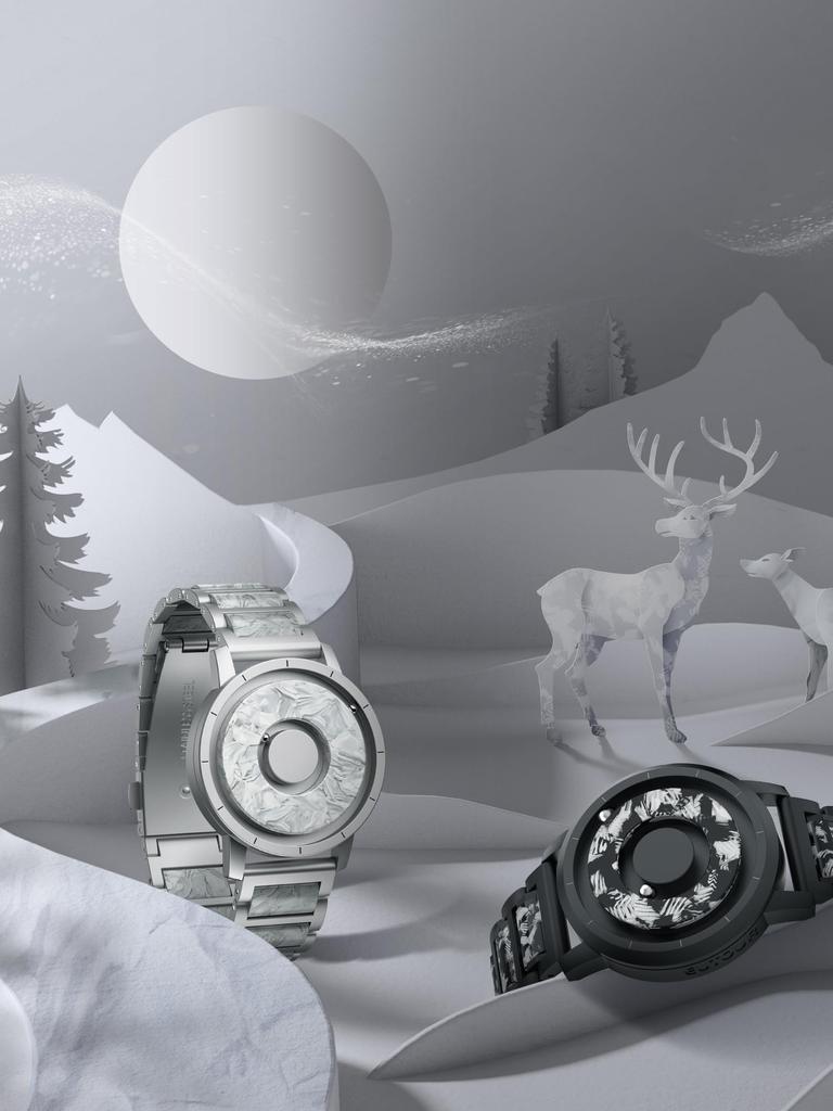 EUTOUR Magnetic Watch with Camouflage and Casual Quartz Magnetic Ball 3 ATM Water 36mm and Silver Resin Strap Women's Dial, Stylish, Elegant, Simple,