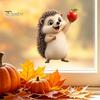Transparente Fensterfolie Herbst Statische Aufkleber, Herbst Igel Ahornblatt Glasaufkleber, Wiederverwendbare Dekorationen PVC Aufkleber für Zuhause, Geschäft Schaufenster