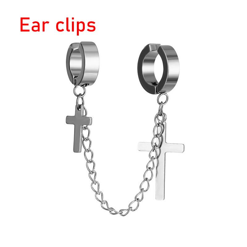 1Piece Cross Skull Chain Tassel Dangle Earrings for Women/Men Stainless Steel Ear Bone Clips Single Double Ear Holes Jewelry