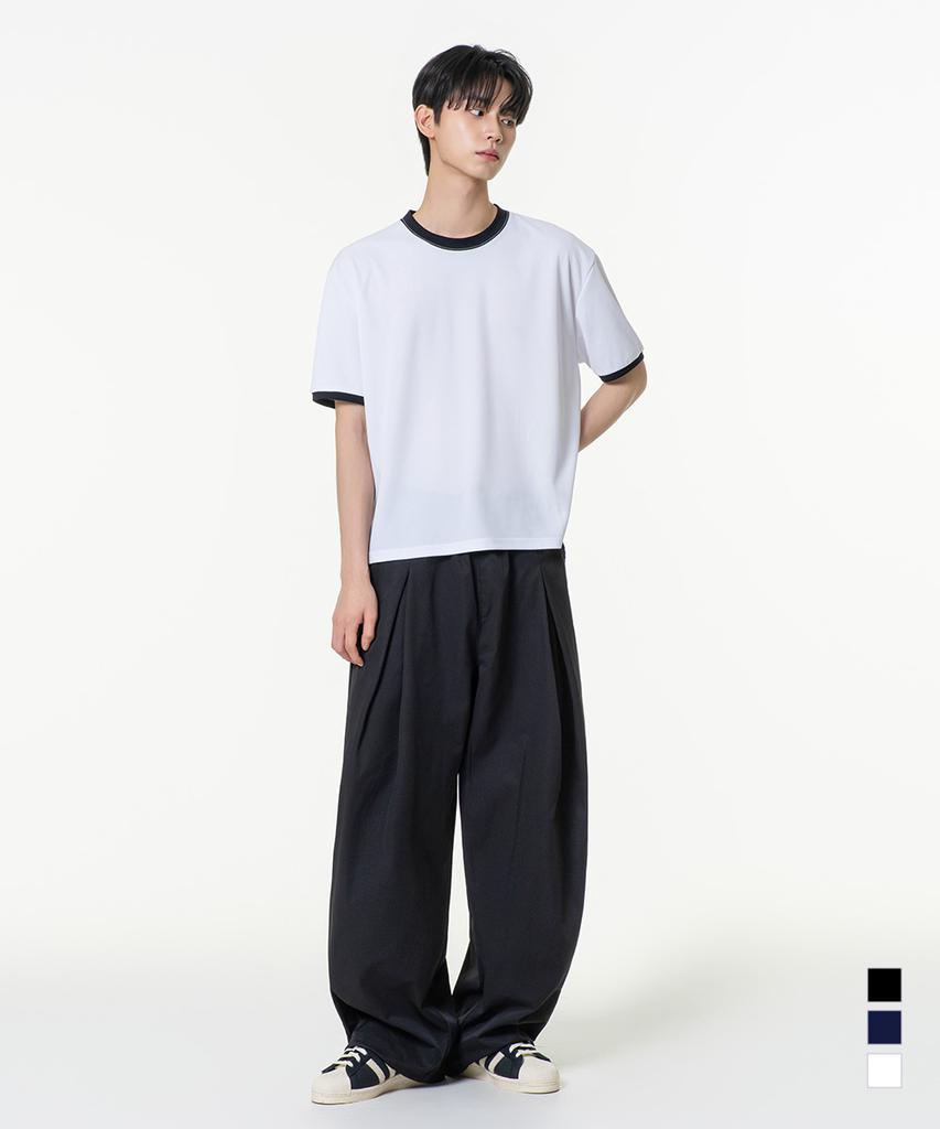 MOZMOZ Essential Air Mesh Short Sleeve Ringer T-Shirt White