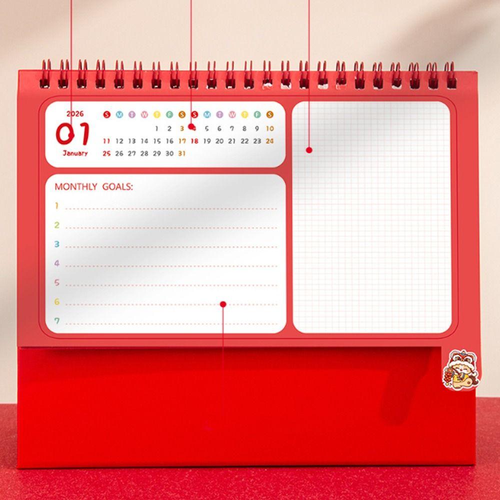 Chinese Style 2026 Desk Calendar Coil Binding Standing Flip Calenda Horse Year Calendar  Office Use