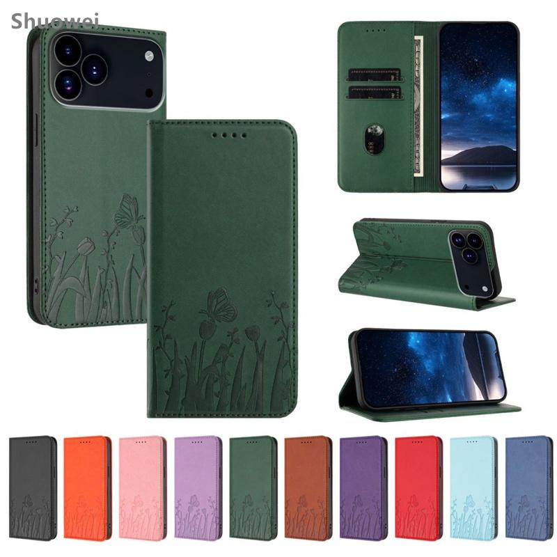 Flip Phone Case Iphone 15 16 17 Air Pro Max Plus Leather Wallet Cover Casing