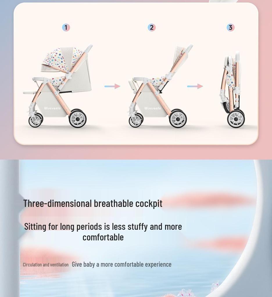 Reversible Baby Stroller: Sit & Lie, Foldable, Lightweight, High Landscape, 0-3 Years, Baby Carriage.