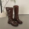 Retro Martin Boots Women's Fashion Versatile Design Sense 2025 Autumn and Winter New Brown High Boots Cowboy Boots Women's Boots