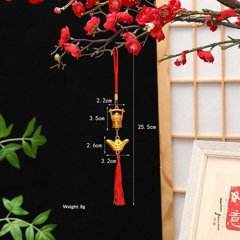 Chinese Lucky Fu Gold Ingot Hanging Ornaments Handwoven Tassel Auspicious Decor for Home New Year Celebration Gift