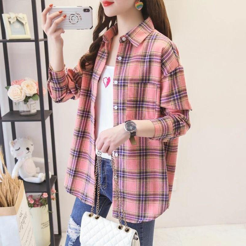 2025 Women's Plaid Shirt Jacket: Stylish Loose Long Sleeve Outerwear for Autumn & Winter