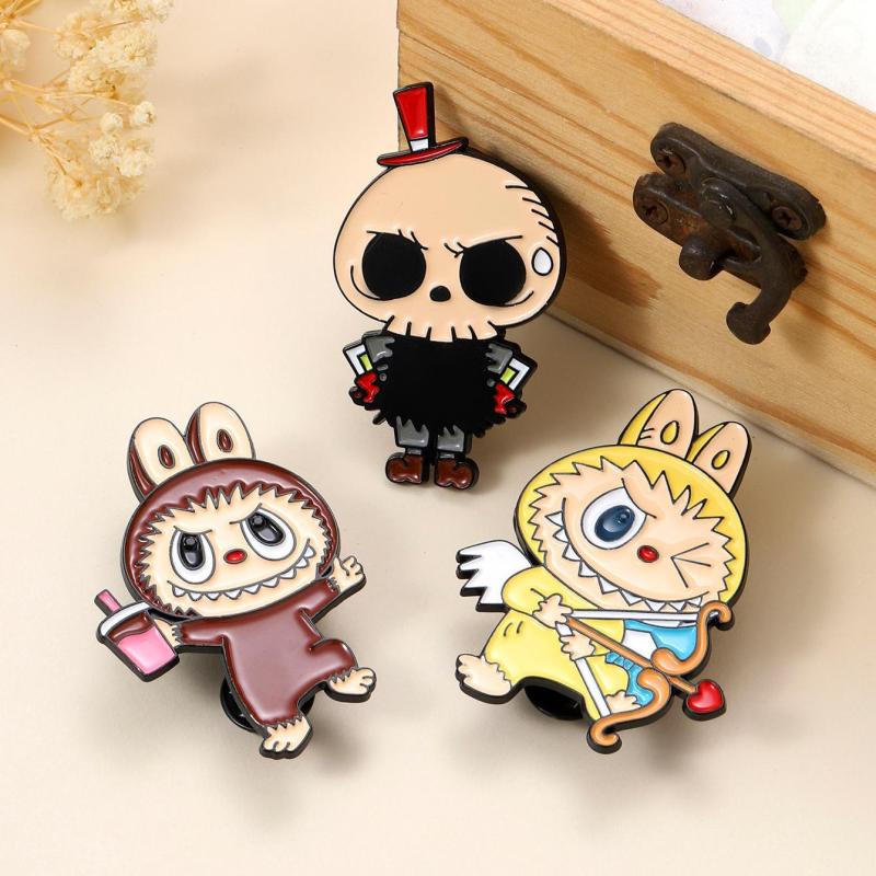 Anime Cute Enamel Labubu Brooch Cartoon Metal Studen Badge Pins Jewelry Brooches Men Women Backpack Jewelry Accessories