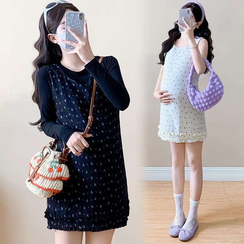 2026 Spring Floral Maternity Suspender Dress for Layering M