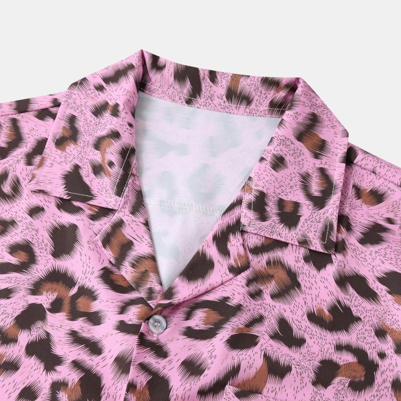3D Tištěná Leopardí Košile Pro Muže Ležérní Módní Letní Krátký Rukáv Havajská Plážová Košile Osobnost Límec Knoflíková Blůza