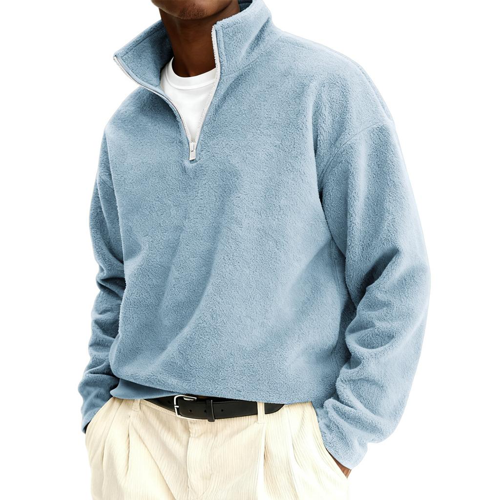 Men’s Quarter Zip Pullover Fleece Long Sleeve Stand Collar Lightweight Pullover Casual Loose Fit Top for Everyday Wear