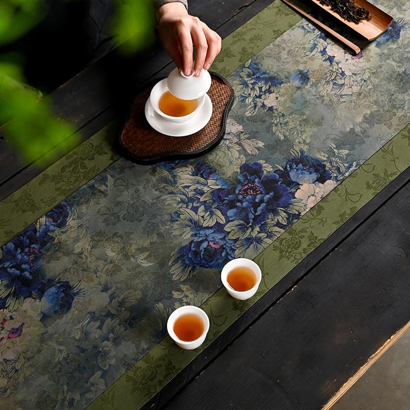 Tea Mat Waterproof and Non-slip Tea Mat Light Luxury High-end Handmade Zen Table Flag New Chinese Table Fabric Tea Flag