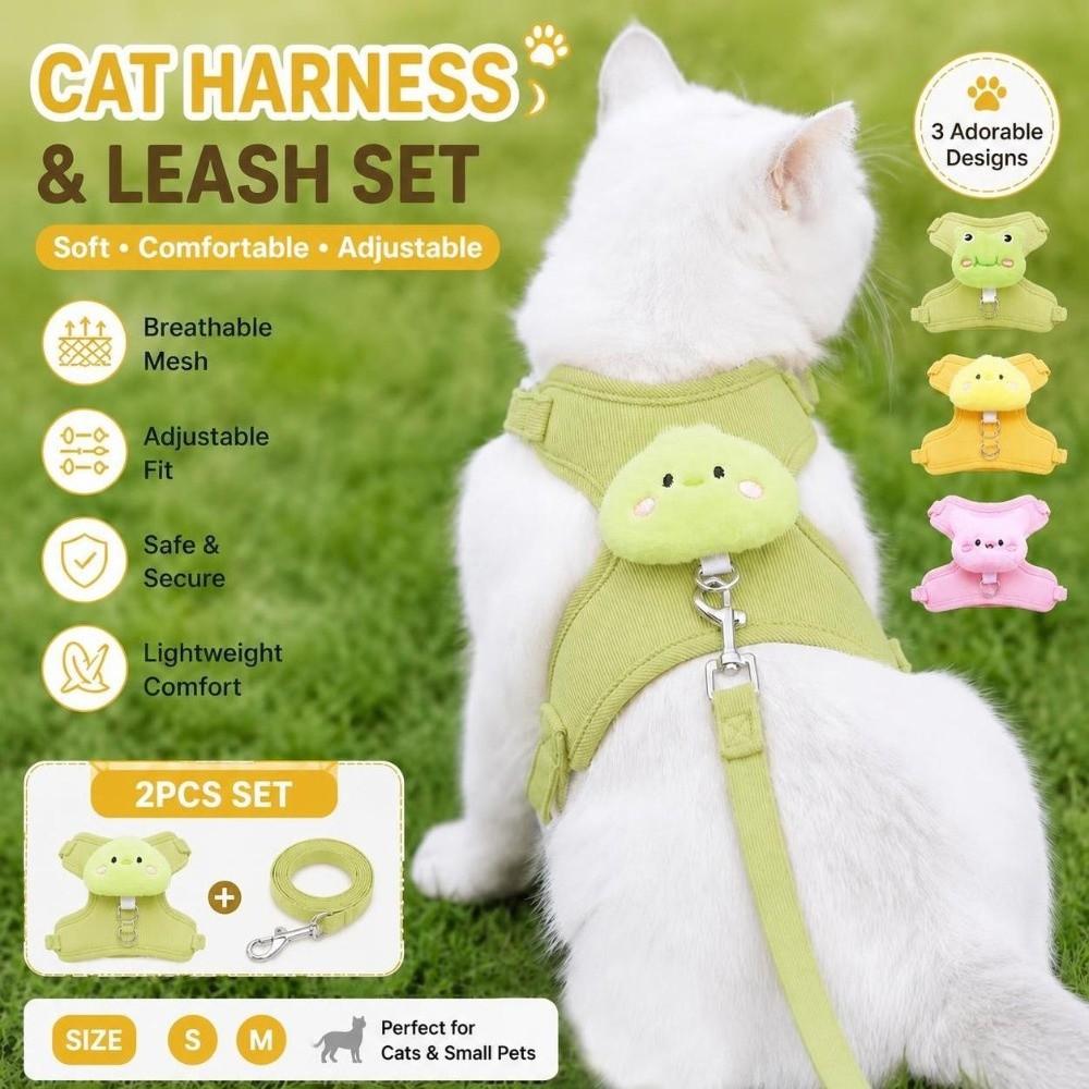 Soft Padding Cat Harness Set Adjustable Vest Harness Escape Proof Harness Outdoor Walking