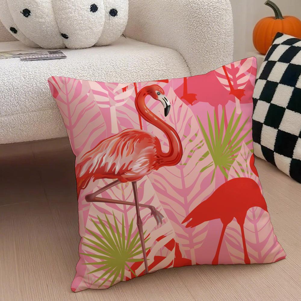 Forest Flamingo Palm Leaves Plant Pattern Art Cushion Cover Throw Pillow Cover Hidden Button Durable Polyester Chair Cushion