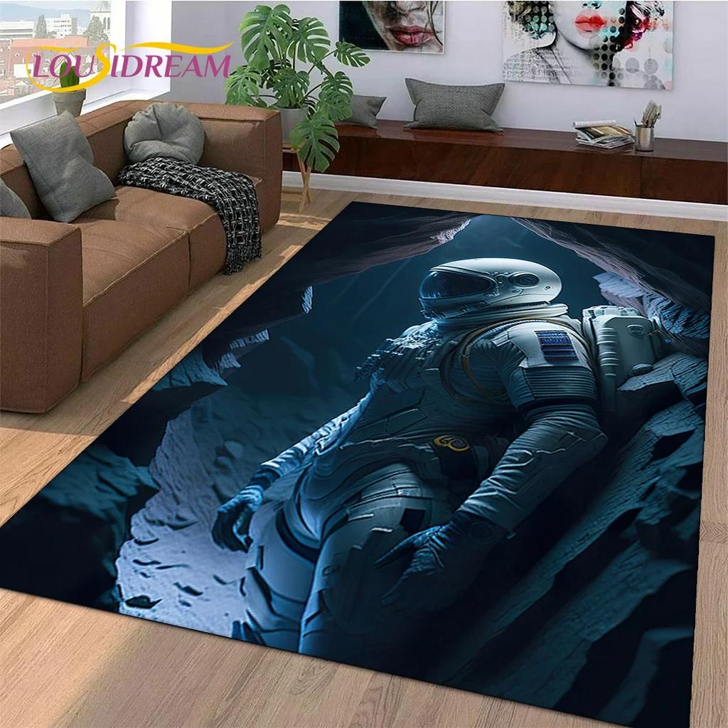 Astronaut Space Adventure Rug Cartoon Universe Floor Mat for Bedroom Living Room Large Decorative Rug for Sofa Home
