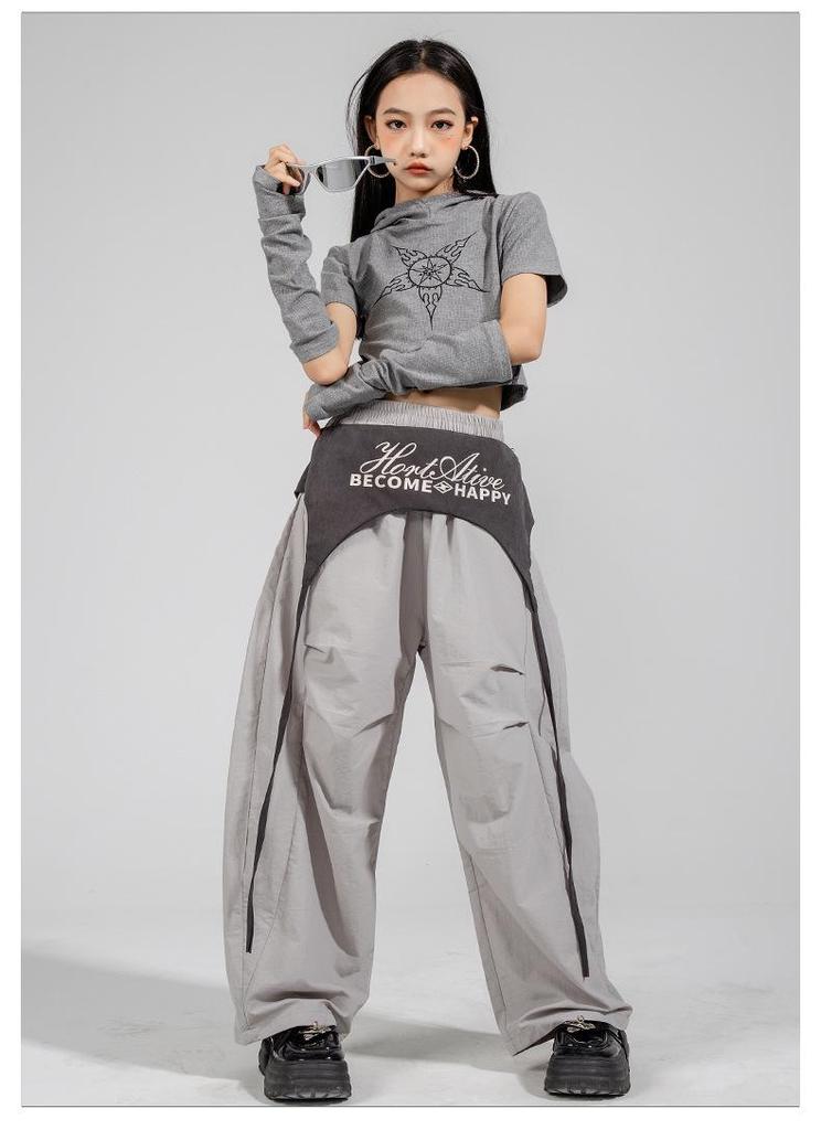 Girls' Jazz Dance Costume Set: Korean Style Cropped Vest & Sweatpants for Performances