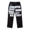 Y2k Jeans Hip Hop Letter Printed Black Pants Men Women New Trend Fashion Punk Loose Straight Wide Leg Trousers Streetwear