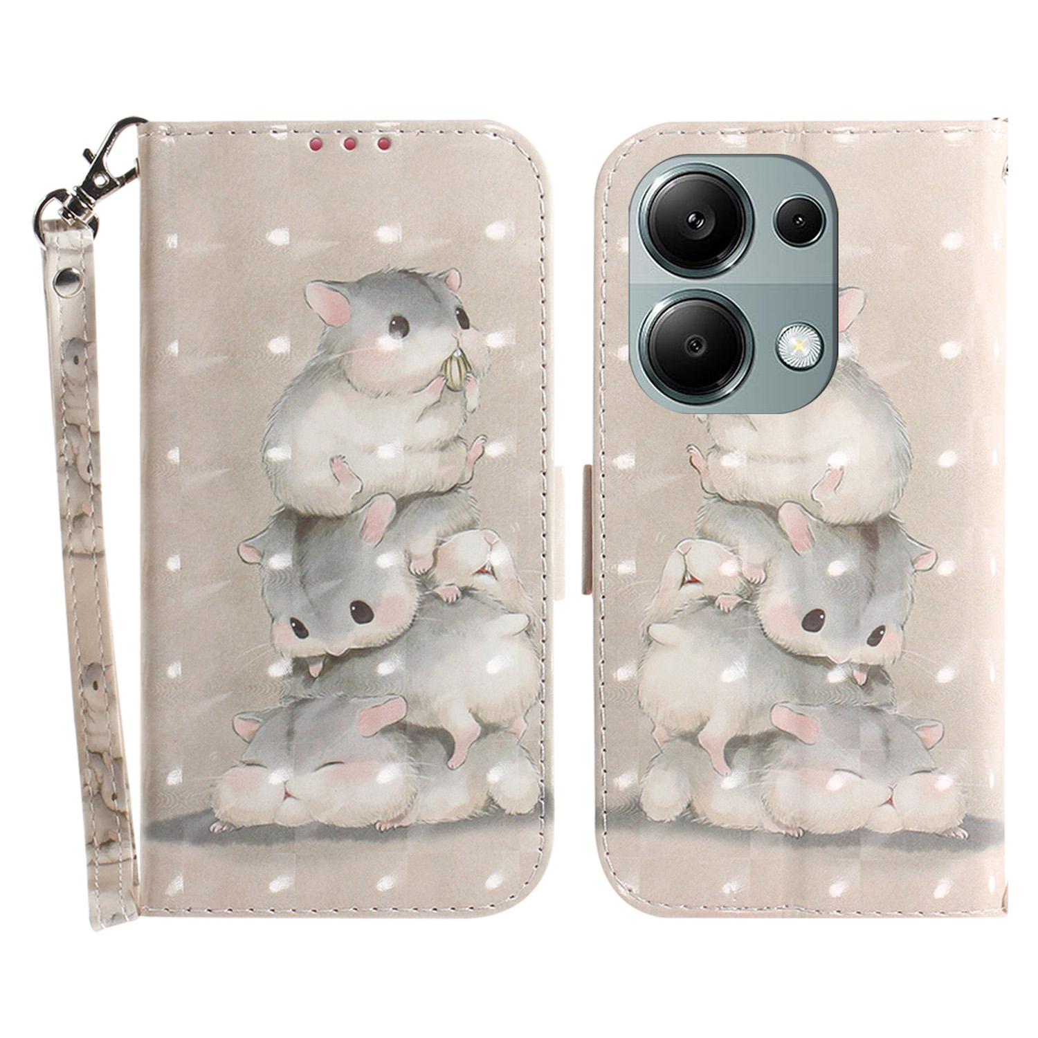 

For Xiaomi Redmi Note 13 Pro 4G/Poco M6 Pro 4G Case Wallet Pattern Printed Leather Cover with Strap Stacking Squirrels