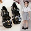 Princess Girls Lolita Shoes Sweet Lace Bowtie Harajuku Cosplay Dress Shoes Party Wedding Dance Flats Kids Moccasin Black