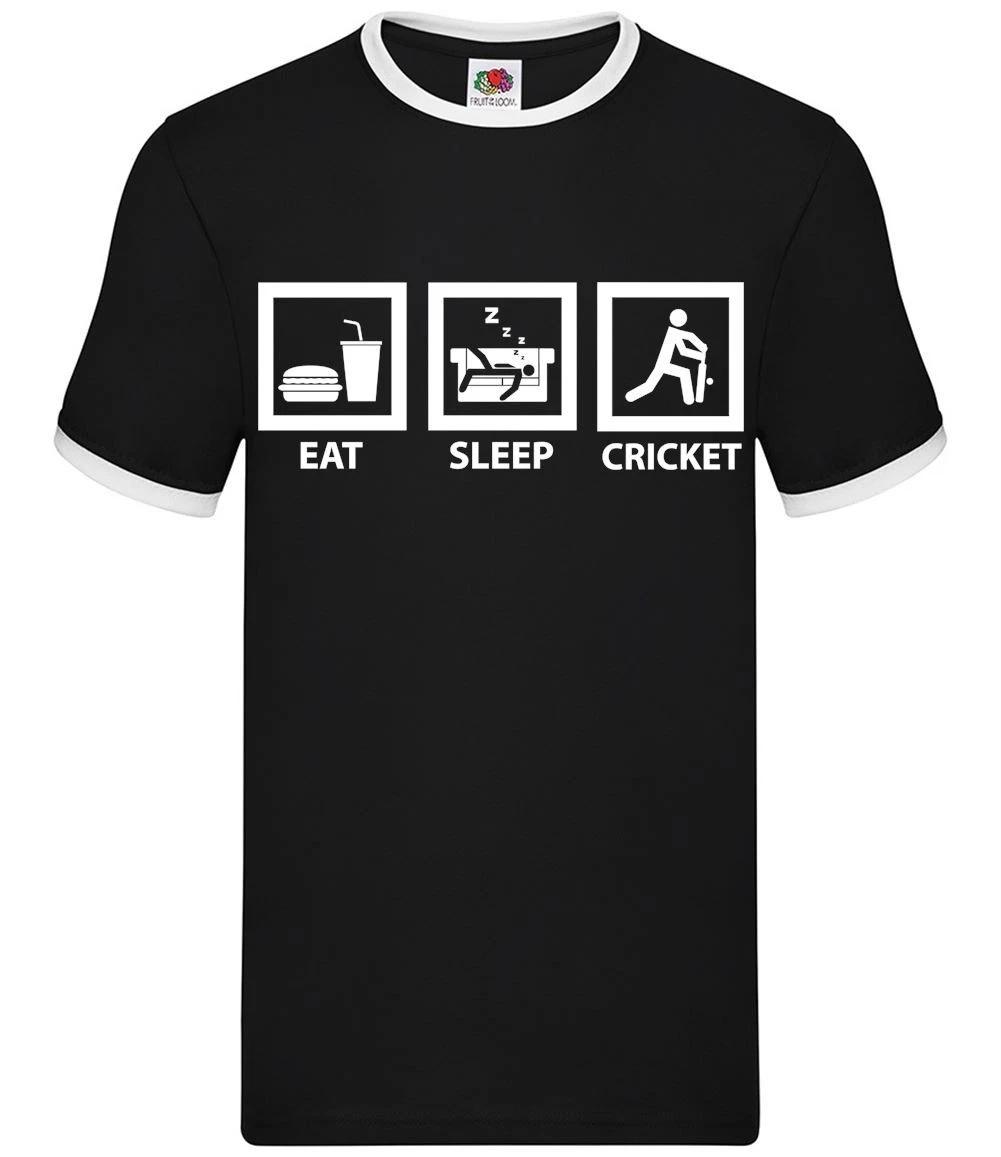 Eat Sleep Cricket - Mens Ringer - World Cup Ashes Player Bat Love Ball M