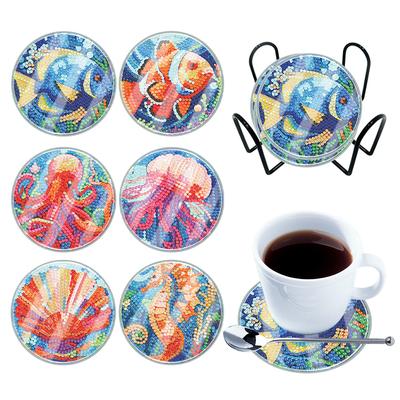 6 PCS Diamond Painting Coasters Kits Special Shape Acrylic Washable with Holder for Adults Beginner Gift Supplies