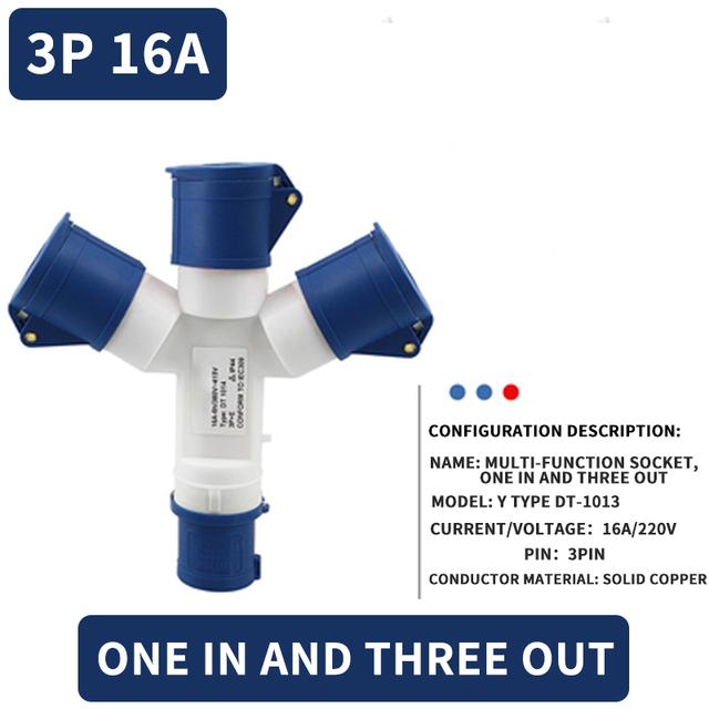 KRE IP44 Wasserdichter Industriestecker Dreiwege-Y-Typ-Steckdose 16A 32A 3 4 5 Pin Verdrahtung und Drehstromanschluss 1013