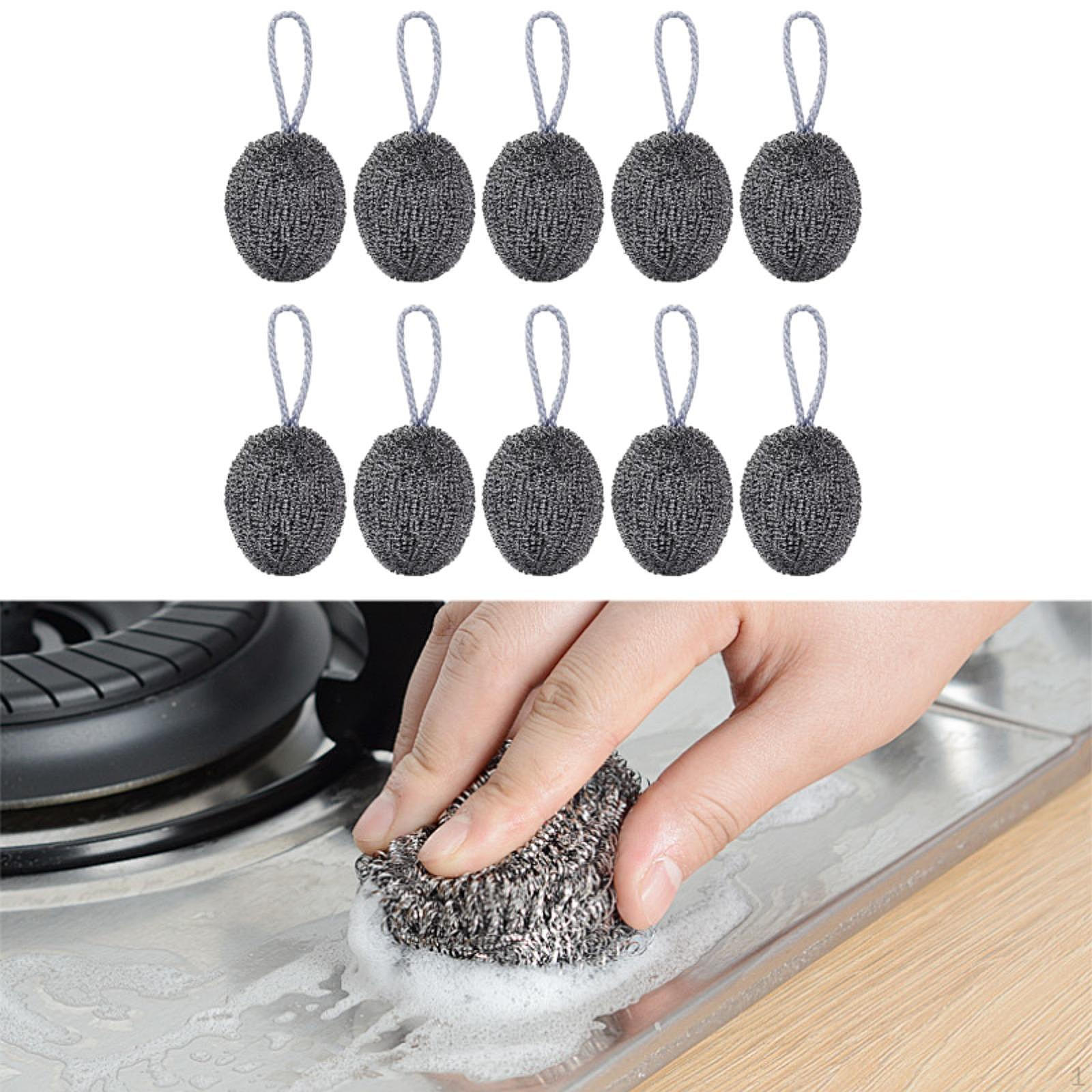 

10x Скребок из нержавеющей стали, щетка для мытья посуды, очиститель посуды с петлей для подвешивания, для уборки кухни