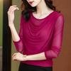 Women's Spring/Fall Mesh Crew Neck Long Sleeve Base Layer Top Elegant Blouse
