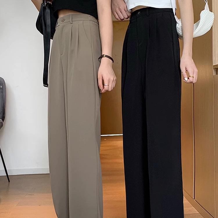 Milk Tea High Waist Wide-Leg Draped Trousers - Women's Floor-Length Casual Pants