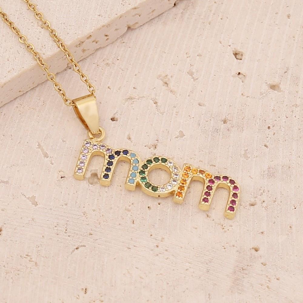Jewelry Zircon Letter Clavicle Chain Stainless Steel Gift for Mother's Day MOM Necklace Overlay