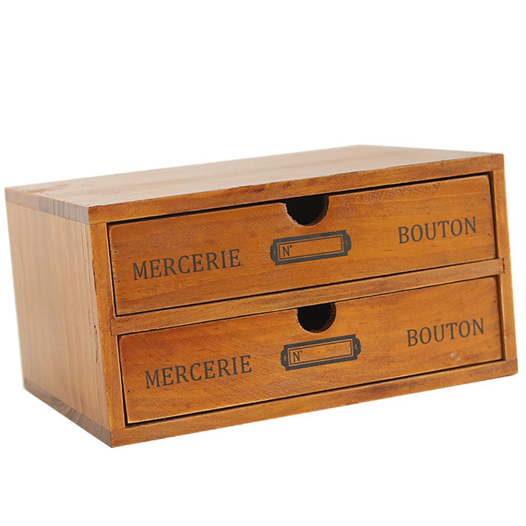 Vintage Trälåda med Dubbla Lager och Lådor Skrivbordsorganisatör Multifunktionellt Förvaringsskåp Dekoration