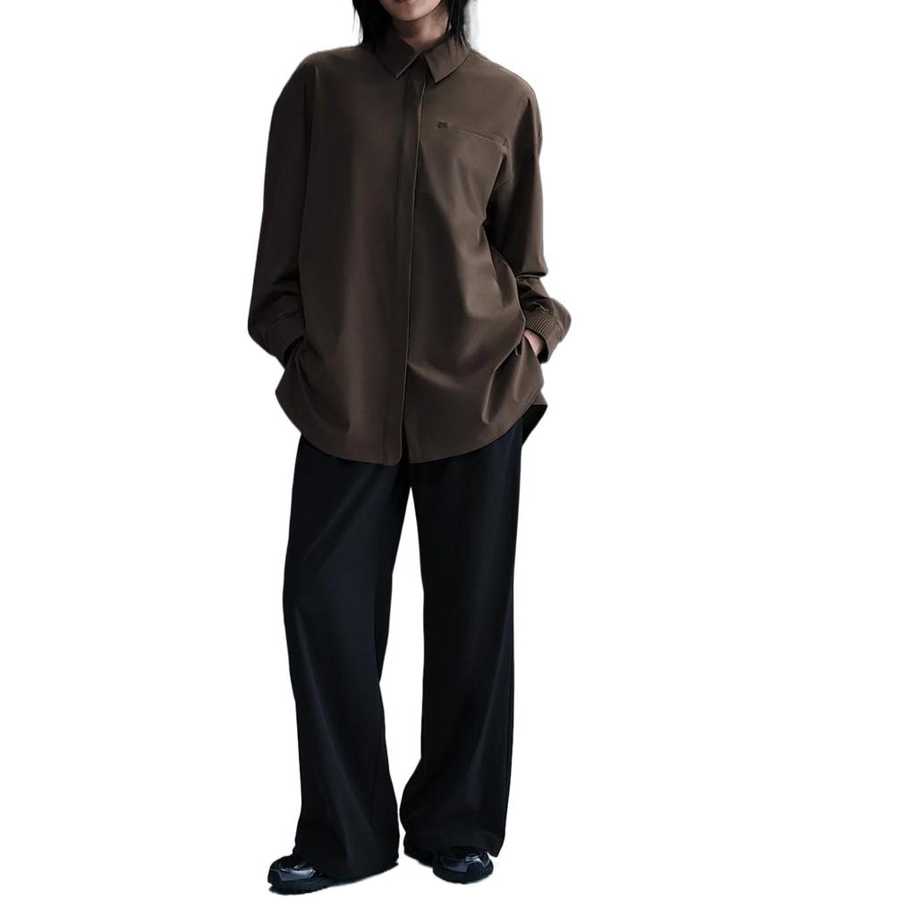 Nike SS25 24.7 Perfect Stretch Solid Soft Fitted Comfortable Breathable Long Sleeve Shirt Women shirts Brown HM8385-004