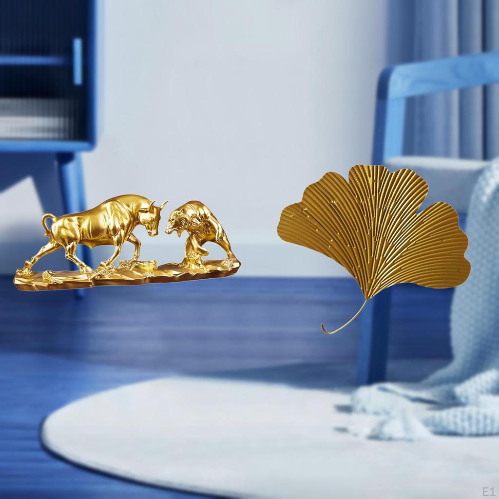 Modern Artwork Chinese Wrought Iron Ginkgo Leaves Bull Statue Abstract Wall Sculpture for Living