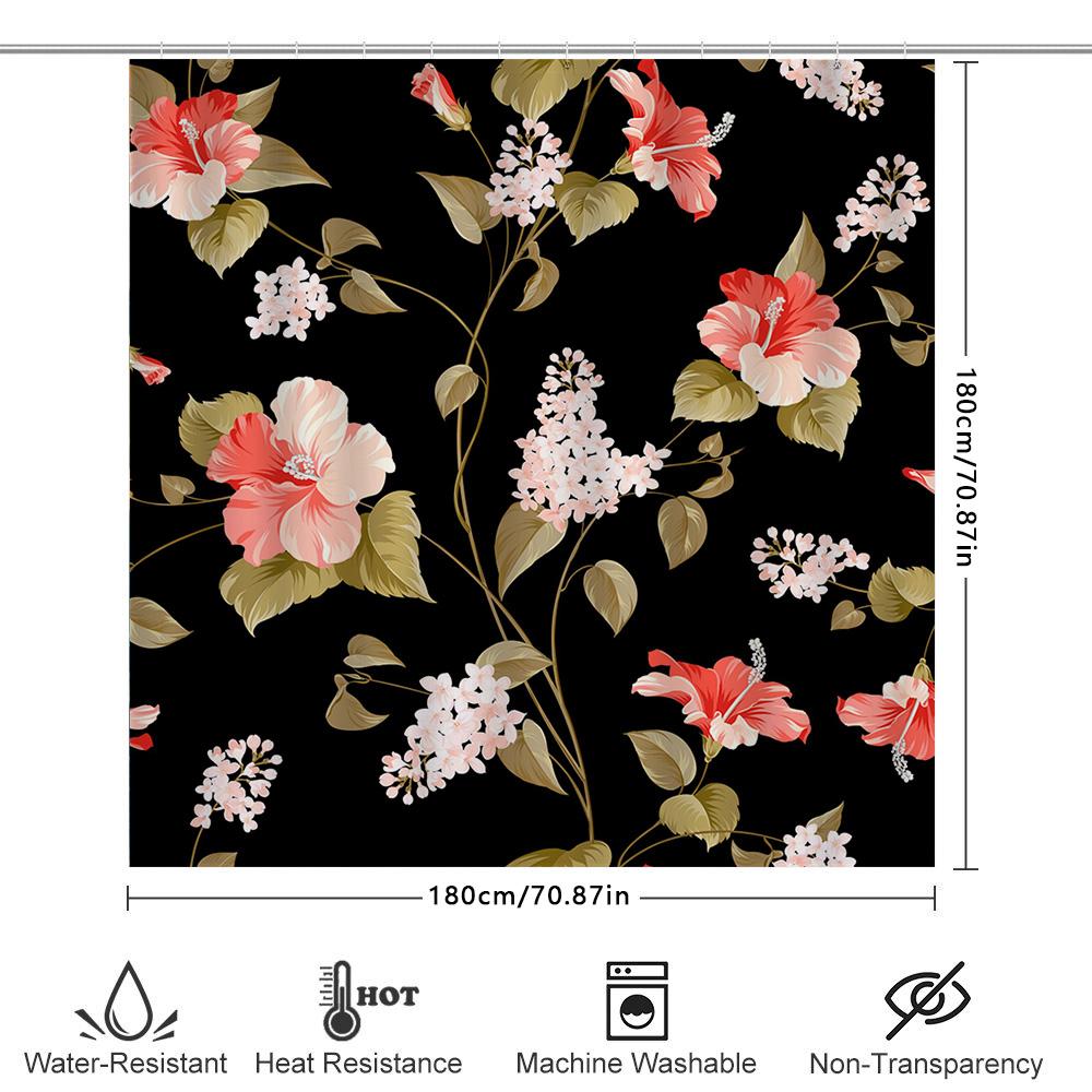 Floral Bath Curtain Decorative Shower Panel Waterproof Polyester Printed Home Decoration Customizable Size Options Available Pin