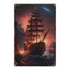 Vintage Nautical Metal Wall Art, Old Sailing Ship Pirate Decor, Home Wall Decor