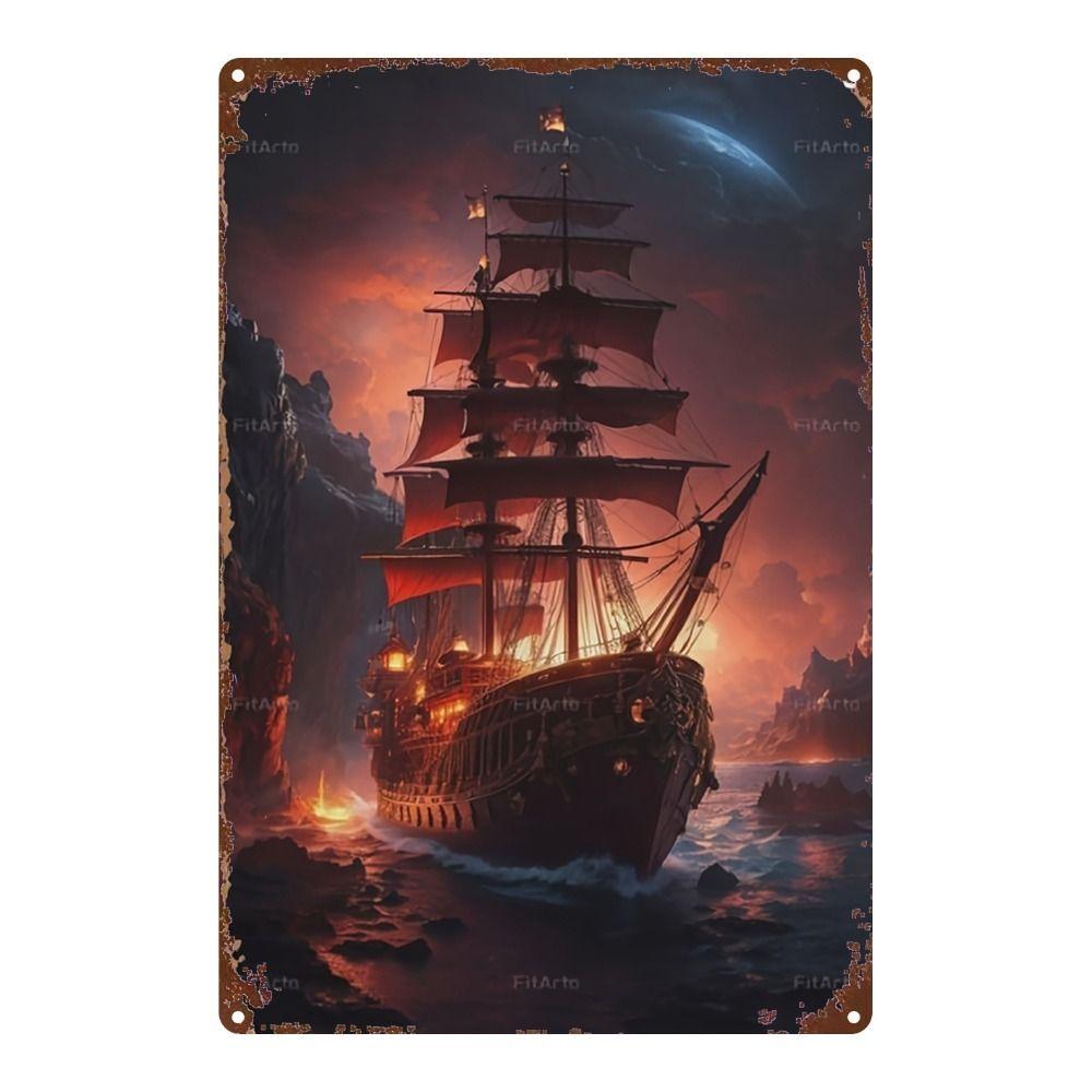 Vintage Nautical Metal Wall Art, Old Sailing Ship Pirate Decor, Home Wall Decor