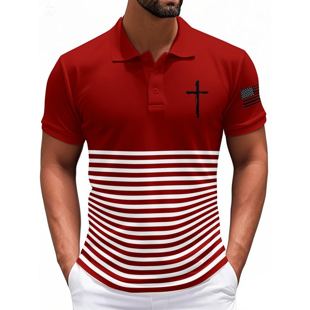 Modisches Herren-Freizeit-Oberteil mit Unabhängigkeitstag-Print am Hals und kurzen Ärmeln