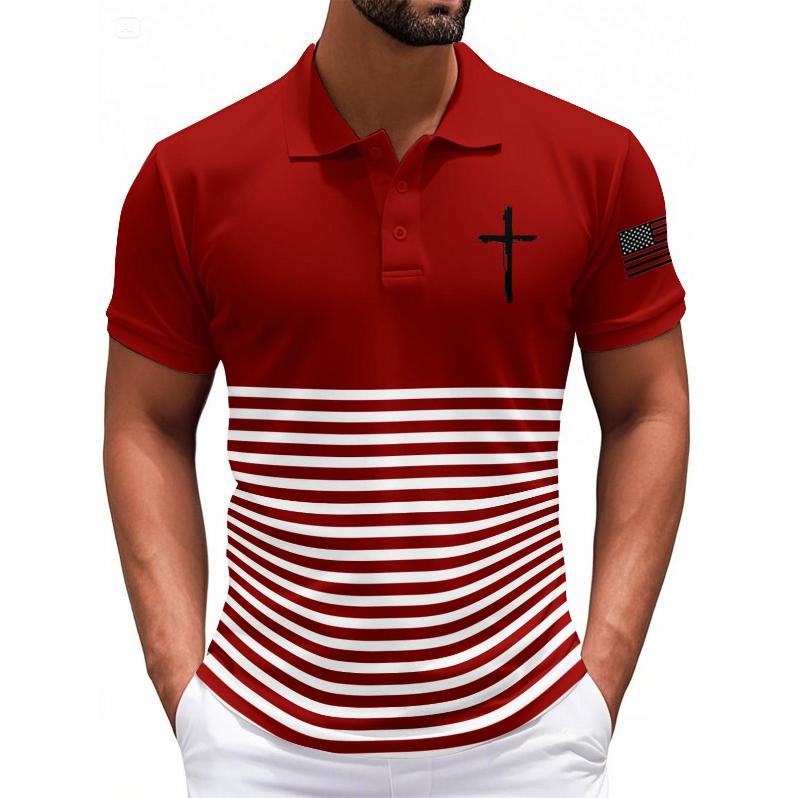 

Модний чоловічий повсякденний топ з принтом до Дня Незалежності, з коротким рукавом XL червоний