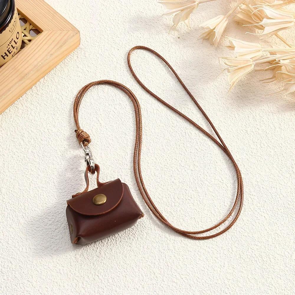New Small and Cute Leather Coin Purse Pendant Necklace Sweater Chain Long Storage Bag Women's Headphone Cover Accessories