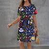 Modisches 3D-Druck Sommerkleid Locker Lässig Kurzarm Rundhals Minikleid