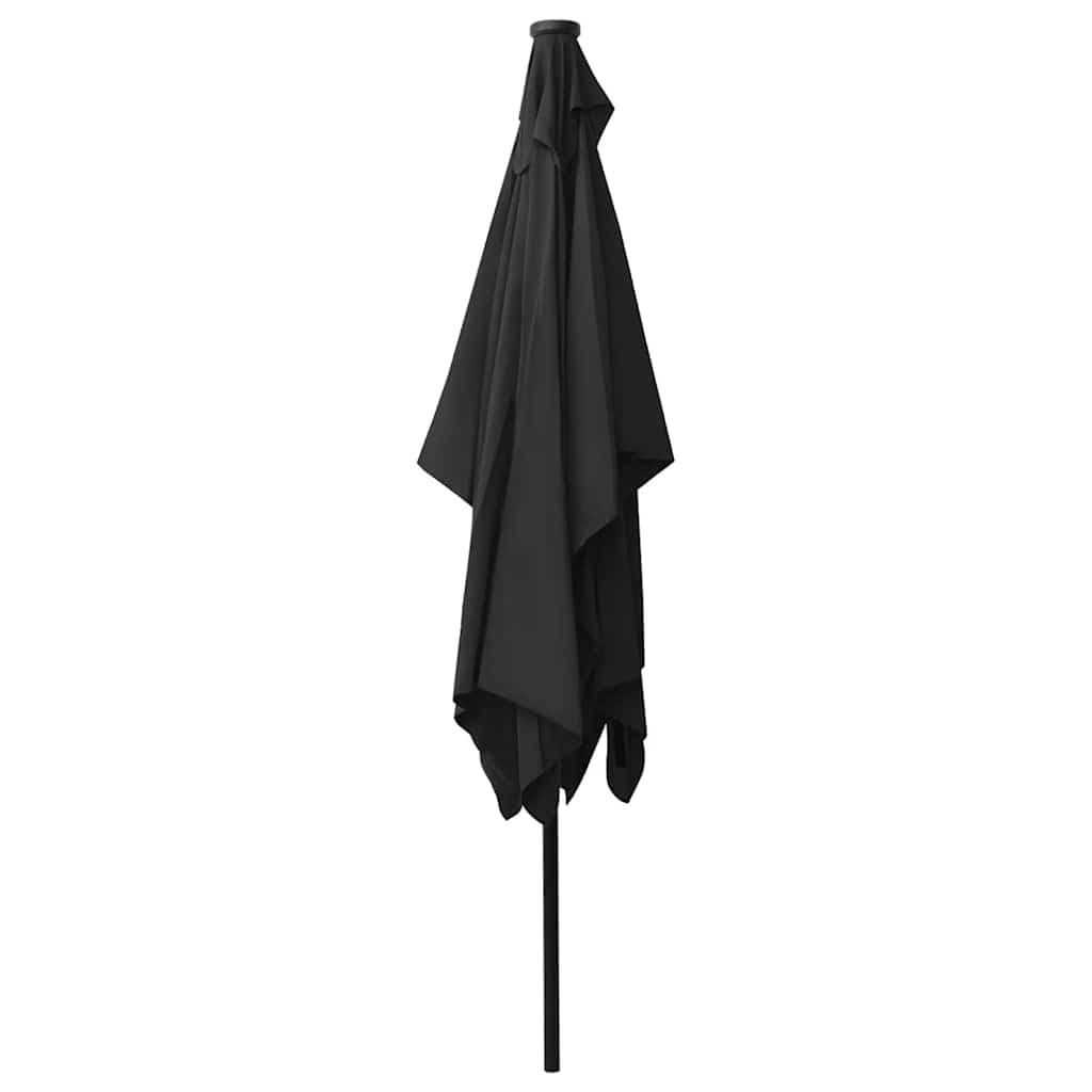 Solar Powered LED Sun Umbrella with Steel Pole Black 2x3 M