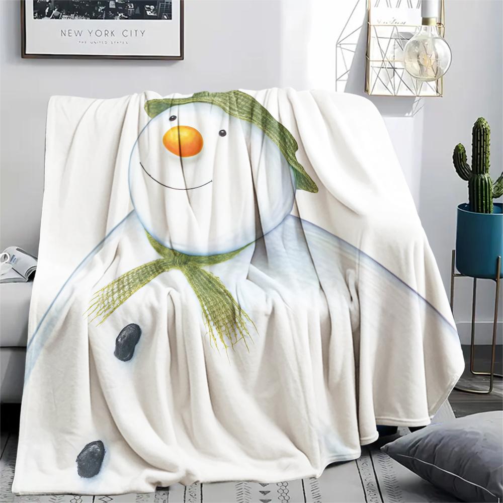 1PC The Snowman Print Flannel Blanket, High quality All Seasons, Home Decor, Warmth and Comfort, Perfect for Christmas Gifts