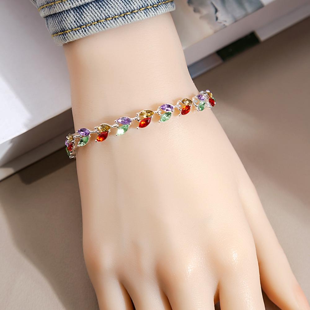 Luxury Exquisite Colorful Rainbow Crystal Willow Leaf Bracelets for Women Summer Dopamine Fashion Sweet Jewelry Accessories Gift