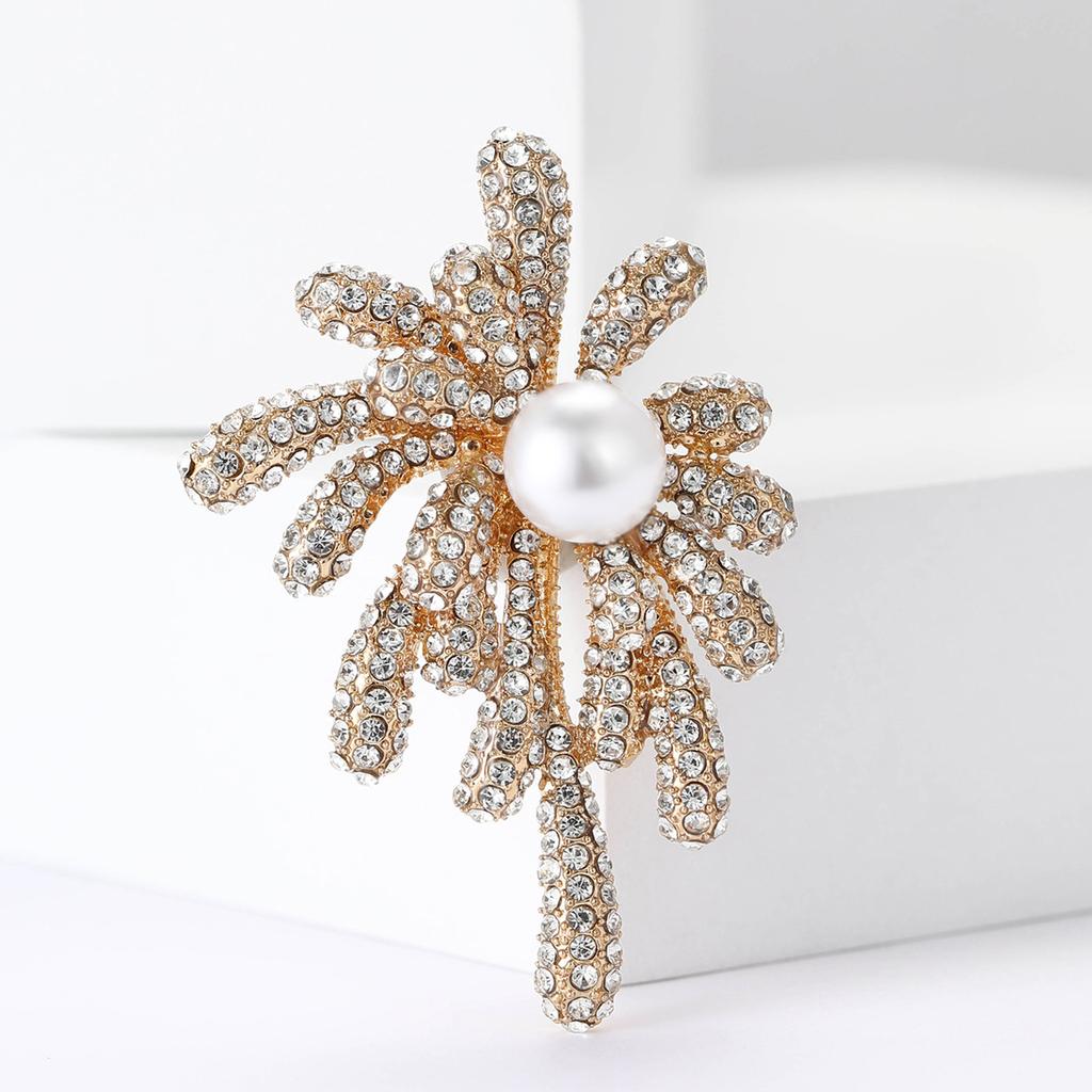 Fashion Alloy Rhinestone Pearl Fireworks Brooch Elegant Luxury Ladies Suit Cardigan Brooch Accessories Pin