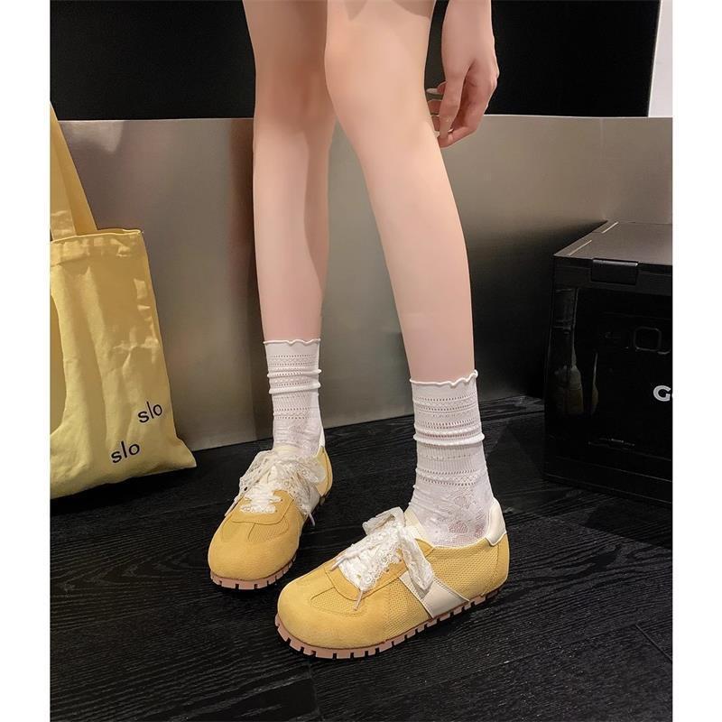 

Балетки 2025 туфли для тренировок из кружевной сетки на мягкой подошве женские весенне-осенние новая модная дышащая спортивная обувь 40 жёлтый