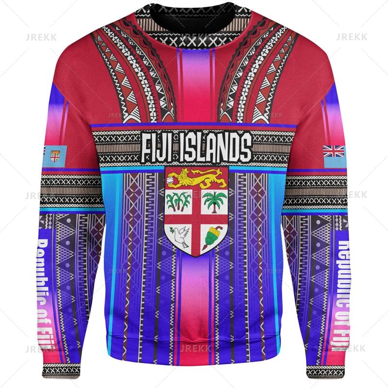 Autumn 3D FIJI National Flag Printed Hoodies Fashionable Casual Sports Long Sleeved Men's Hoodies