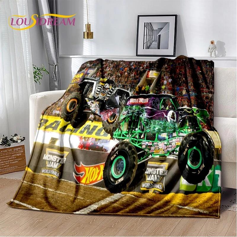 Monster Truck 3D Monster Jam Cartoon Soft Flannel Blanket for Bed Bedroom Sofa Picnic,Throw Blanket for Outdoor Leisure Nap Gift