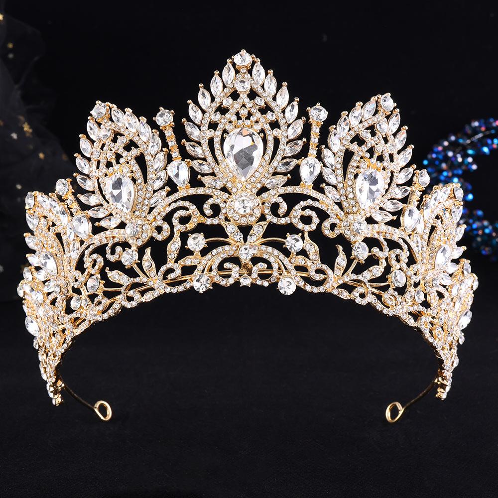 DIEZI Baroque Opal Crystal Flower Tiara For Women Girls Party Luxury Bridal Bride Rhinestone Crown Hair Accessories Jewelry