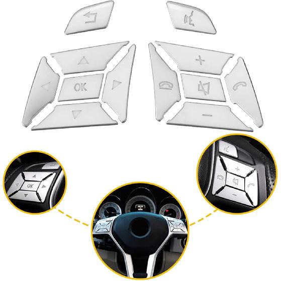 12Pcs Steering Wheel Buttons Sticker Trim Decoration Cover Sticker Replacement for Mercedes-Benz A B C E SLK SL ML GL ClA GlA W176 W212 W204 W246