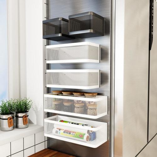 Refrigerator Magnet, Spice Rack, Kitchen Magnetic Storage, Washing Machine Magnetic Storage, Super Strong Magnetic Force, Large Capacity (White, 28cm